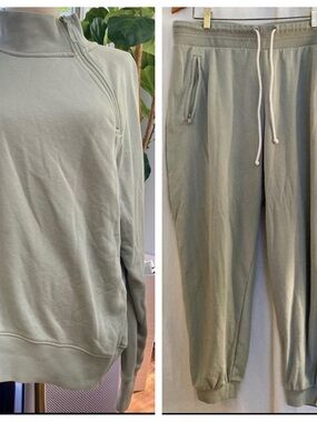 Lou & Grey Light Sage Knit Side Zip Pullover and sweat pant SET Size XL